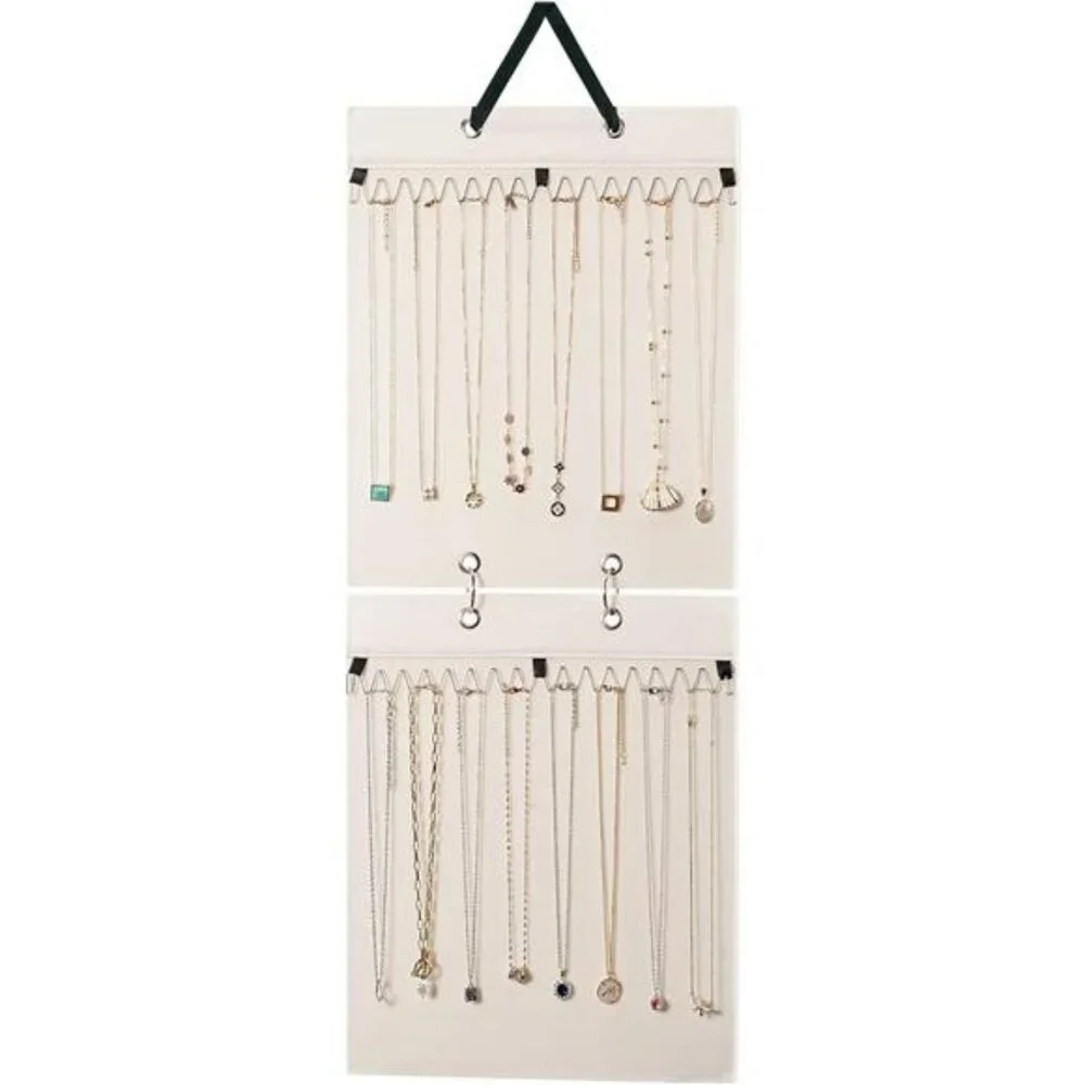 Hanging Necklace Holder Jewelry Organizer with 30 Hooks Wall Closet Door Storage